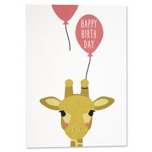 Postkarte Giraffe mit Ballon "Happy Birthday"
