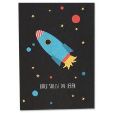 Postkarte Rakete Hoch sollst Du Leben
