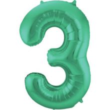 Folienballon Zahl Drei Grün metallic matt