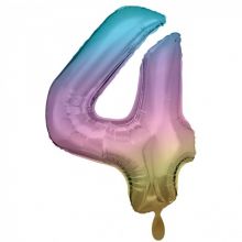 Folienballon Zahl 4 Regenbogen pastell