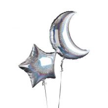 Folienballon Set Mond und Stern irisierend