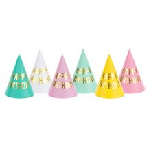 Partyhüte Happy Birthday Pastell-Mix