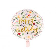 Folienballon Happy Birthday Blumen rund