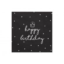 Serviette Happy Birthday schwarz-weiß