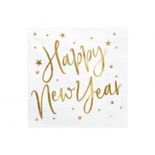 Serviette Happy New Year weiß-gold
