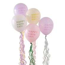 Happy Birthday Ballons Pastell Mix mit Seidenpapier Tassel
