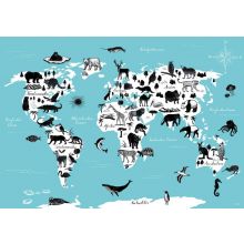 Poster Weltkarte mit Tieren von Katja Rub