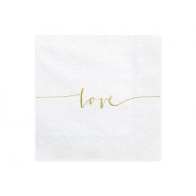 weiße Serviette mit goldenem Love Schriftzug